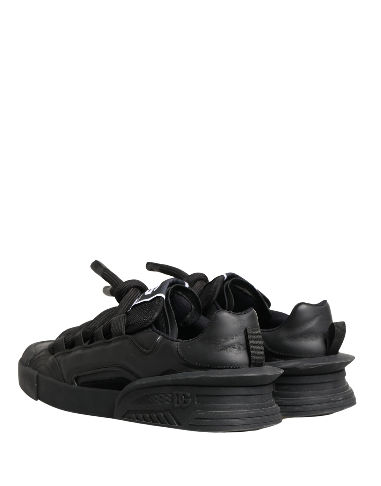 Dolce & Gabbana Black Leather Portofino Low Top Sneakers Shoes