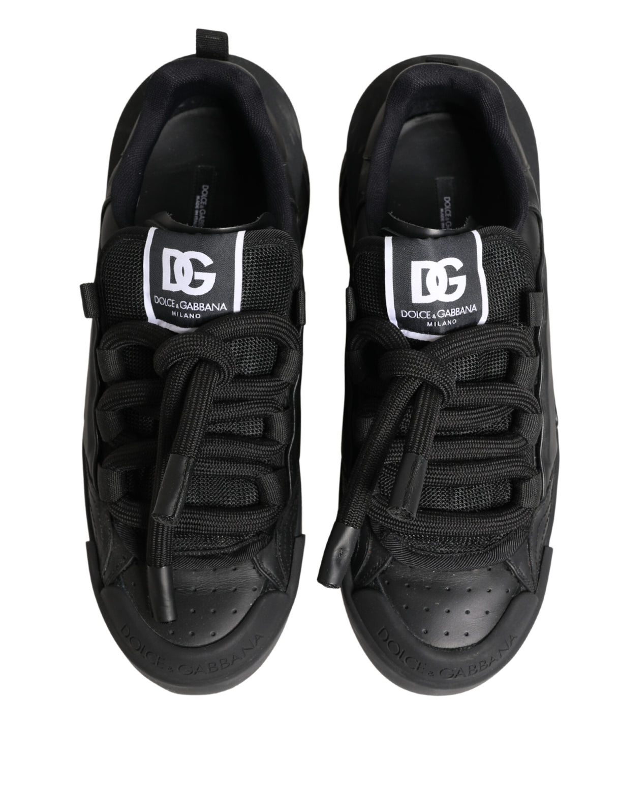 Dolce & Gabbana Black Leather Portofino Low Top Sneakers Shoes