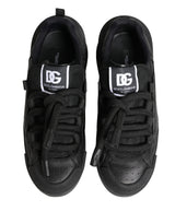 Dolce & Gabbana Black Leather Portofino Low Top Sneakers Shoes