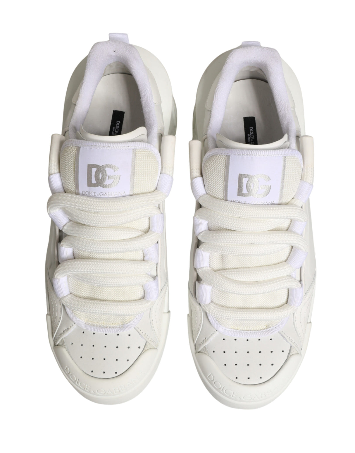 Dolce & Gabbana White Leather DG Logo Low Top Sneakers Shoes