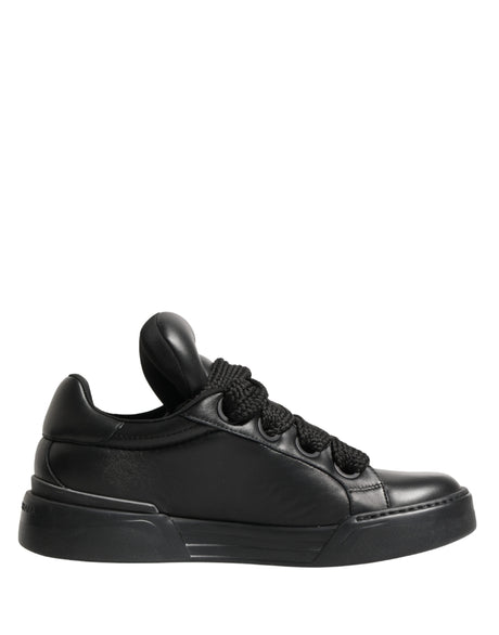 Dolce & Gabbana Black Leather Portofino Low Top Sneakers Shoes