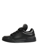 Dolce & Gabbana Black Leather Portofino Low Top Sneakers Shoes