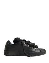 Dolce & Gabbana Black Calf Leather Nappa Lace-Up Sneakers Shoes