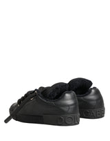 Dolce & Gabbana Black Calf Leather Nappa Lace-Up Sneakers Shoes