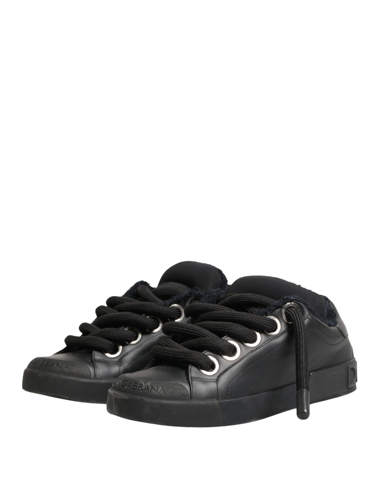 Dolce & Gabbana Black Calf Leather Nappa Lace-Up Sneakers Shoes