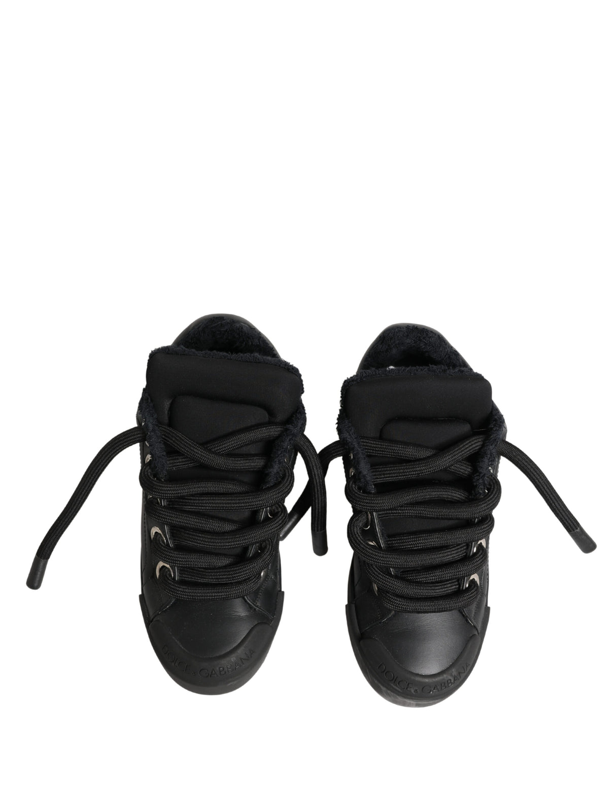 Dolce & Gabbana Black Calf Leather Nappa Lace-Up Sneakers Shoes