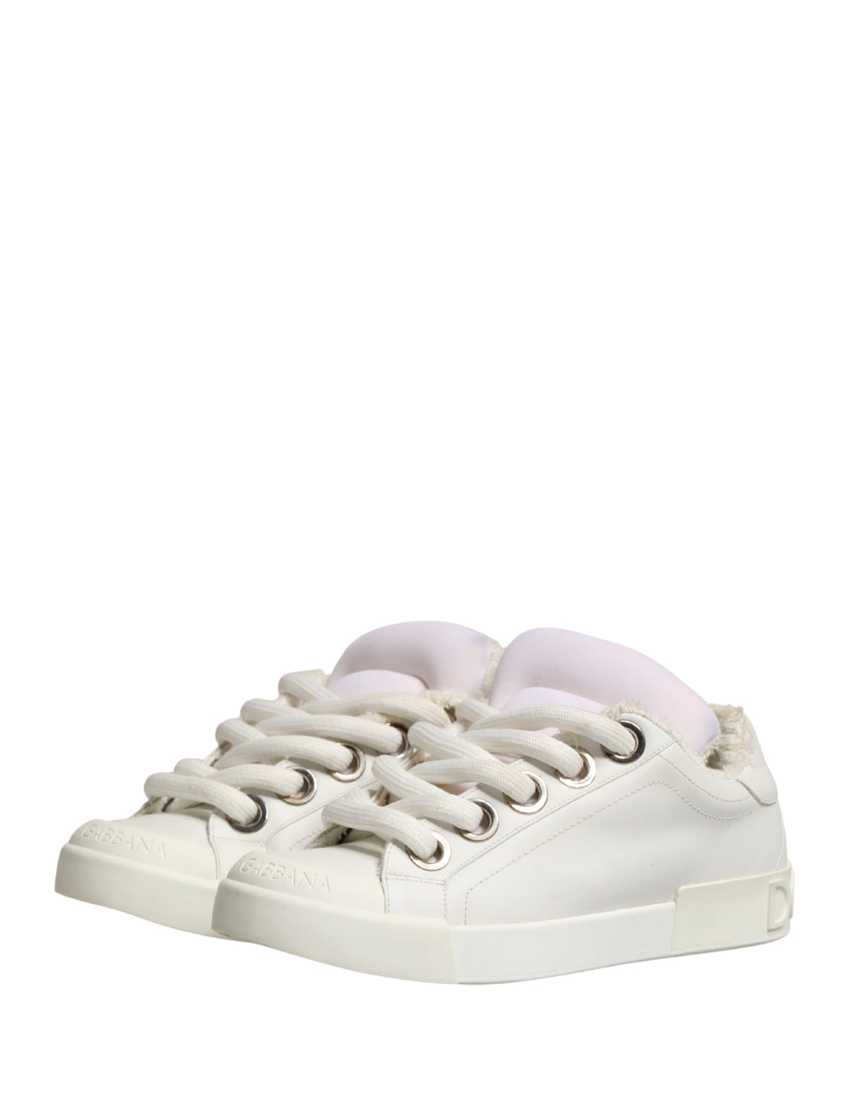 Dolce & Gabbana White Shearling Fur Bianco Low Top Sneakers Shoes