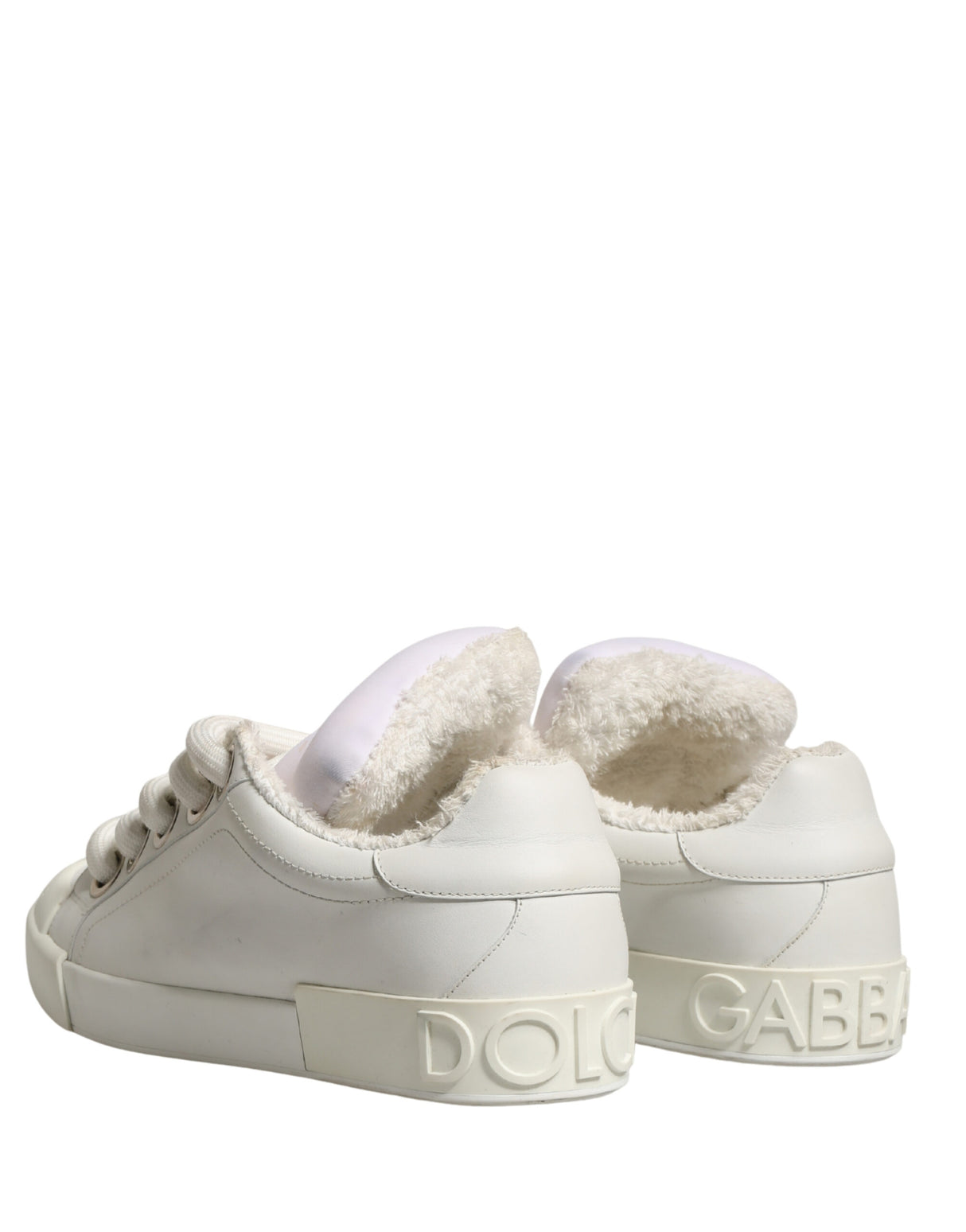 Dolce & Gabbana White Shearling Fur Bianco Low Top Sneakers Shoes