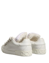 Dolce & Gabbana White Shearling Fur Bianco Low Top Sneakers Shoes