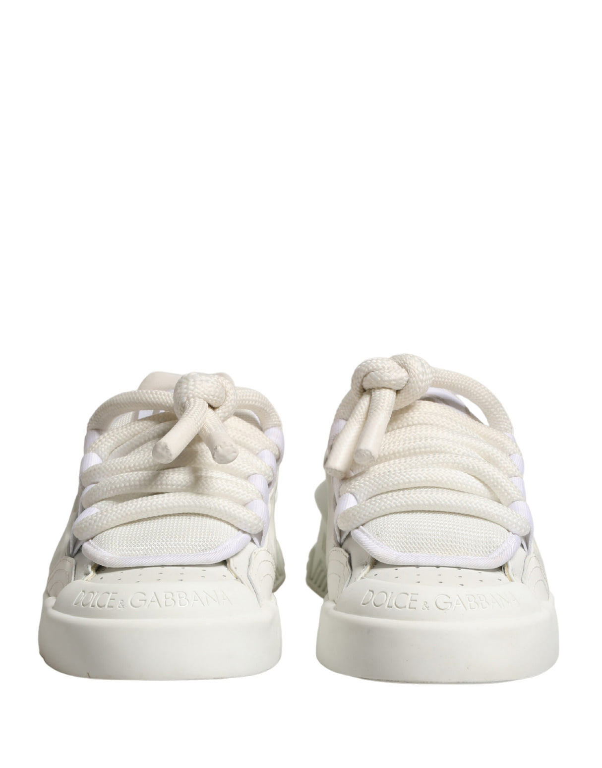 Dolce & Gabbana White Leather DG Logo Lace Up Sneakers Shoes