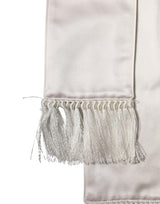 Dolce & Gabbana White Silk Satin Fringes Foulard 282cm x 10cm Men Scarf