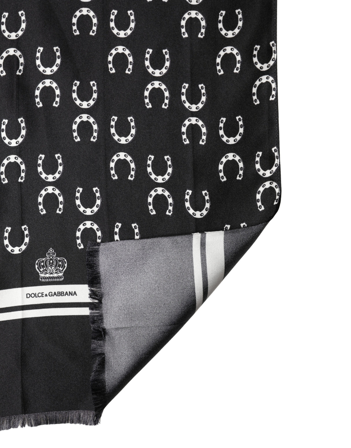 Dolce & Gabbana Black Horseshoe Silk Neck Foulard 136cm x 23cm Men Scarf
