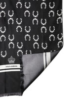 Dolce & Gabbana Black Horseshoe Silk Neck Foulard 136cm x 23cm Men Scarf