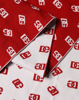 Dolce & Gabbana Red White Logo Print Foulard 201cm x 40.5cm  Men Scarf