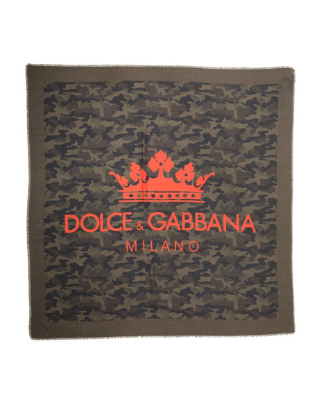 Dolce & Gabbana Green Camouflage Logo Cashmere 138cm x 137cm Men Scarf