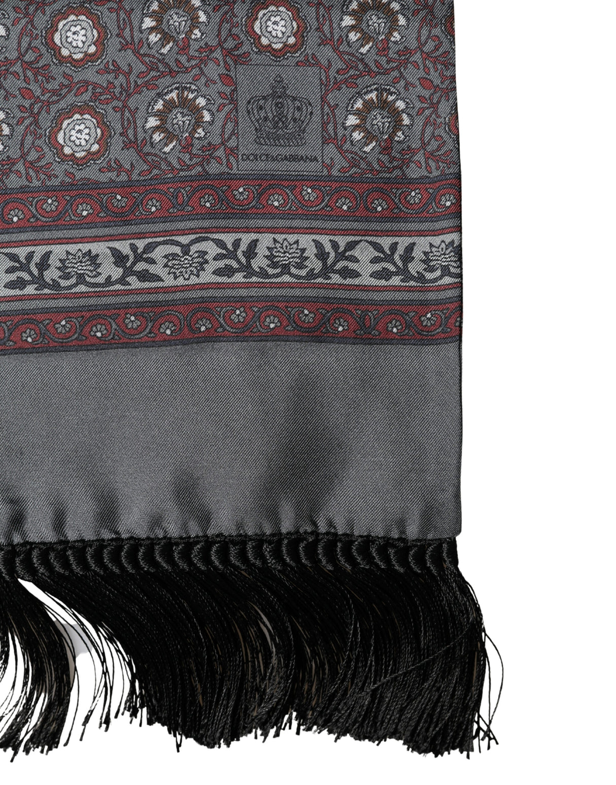 Dolce & Gabbana Grey Red Silk Medallion Print Neck Wrap Scarf