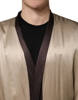 Dolce & Gabbana Beige Silk Satin Long Coat Robe Jacket