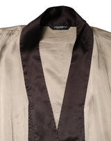 Dolce & Gabbana Beige Silk Satin Long Coat Robe Jacket