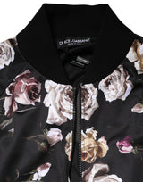 Dolce & Gabbana Black Floral Polyester Full Zip Bomber Jacket