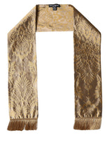 Dolce & Gabbana Gold Baroque Pattern Silk Blend Fringed 140cm X 15cm Scarf