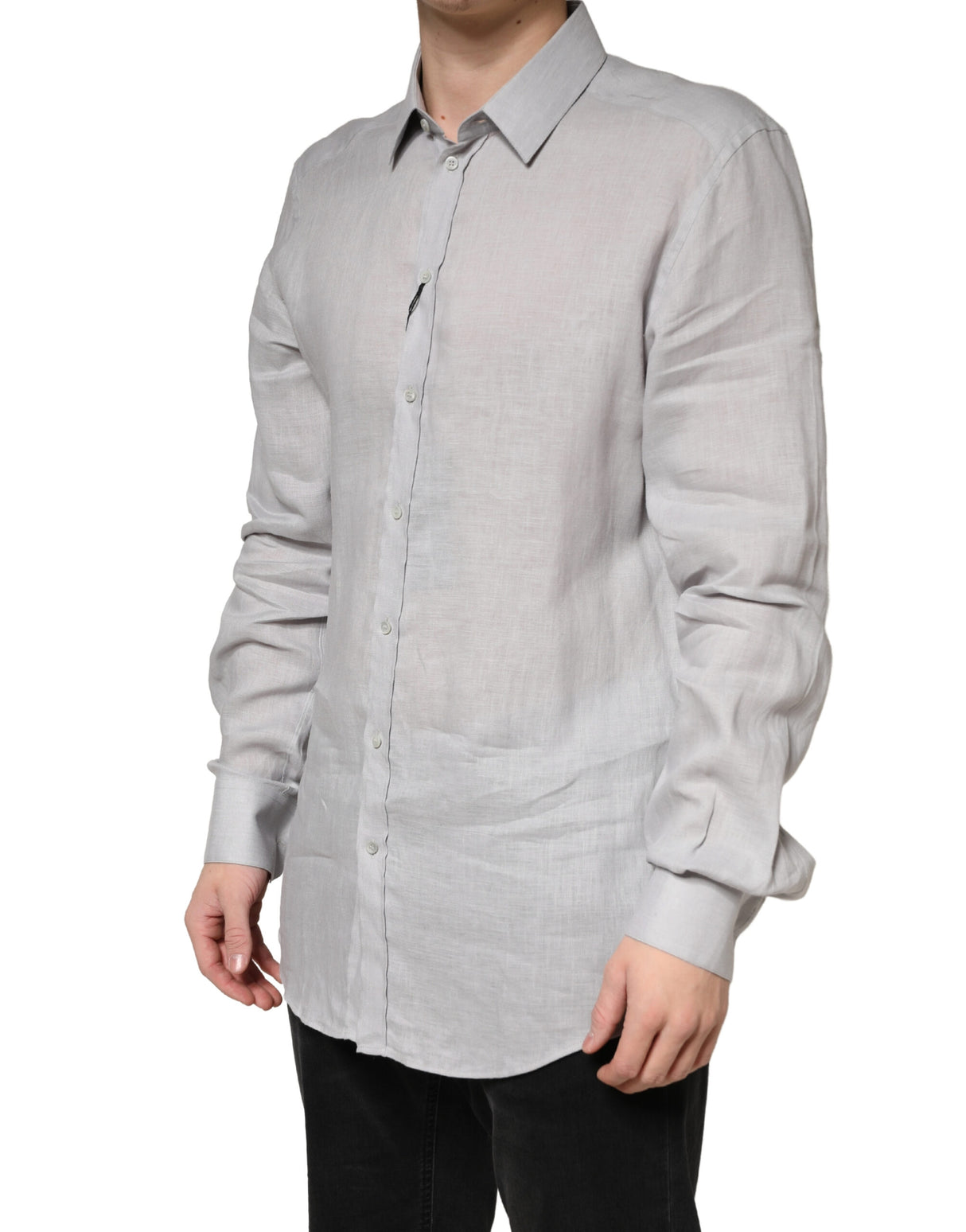 Dolce & Gabbana Gray GOLD Linen Long Sleeves Dress Men Shirt