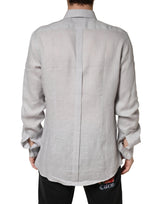 Dolce & Gabbana Gray GOLD Linen Long Sleeves Dress Men Shirt