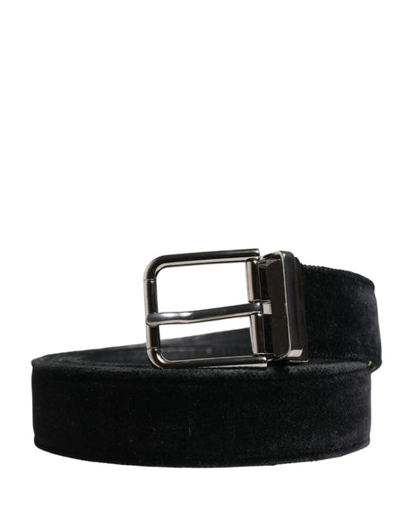 Dolce & Gabbana Black Suede Silver Tone Metal Buckle Men Belt