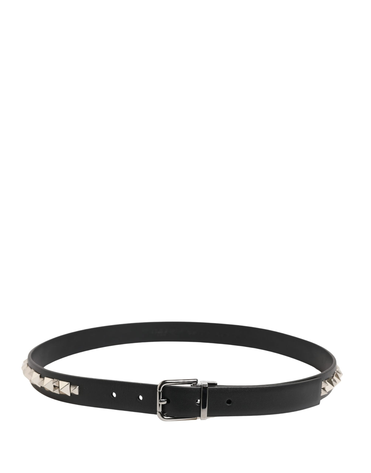 Dolce & Gabbana Black Leather Studded Silver Tone Buckle Belt