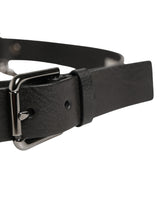 Dolce & Gabbana Black Leather Silver Chain Waist Men Belt