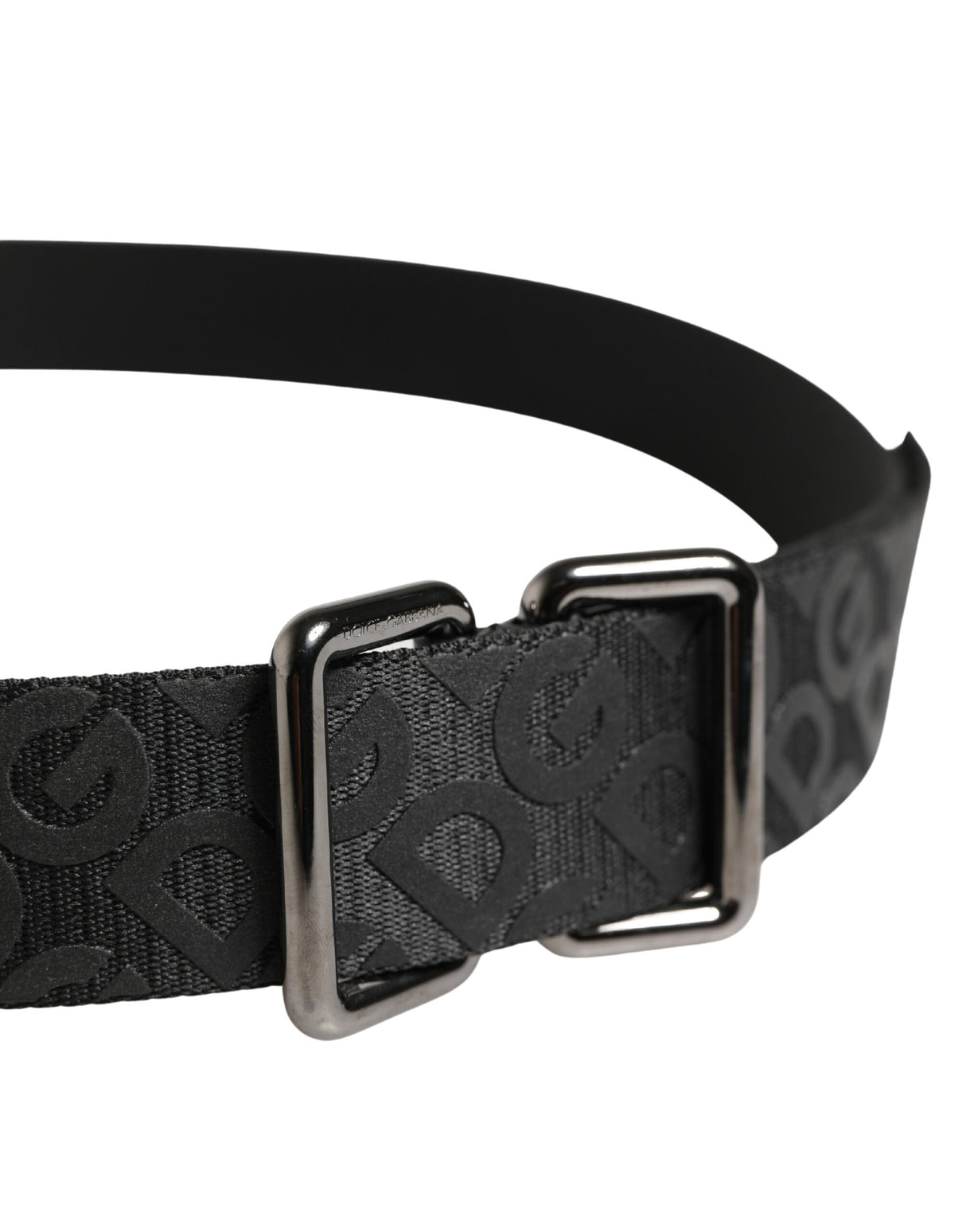 Dolce & Gabbana Black Logo Monogram Silver Metal Buckle Belt