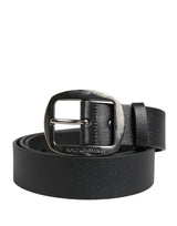 Dolce & Gabbana Black Calf Leather Silver Metal Buckle Belt