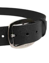 Dolce & Gabbana Black Calf Leather Silver Metal Buckle Belt