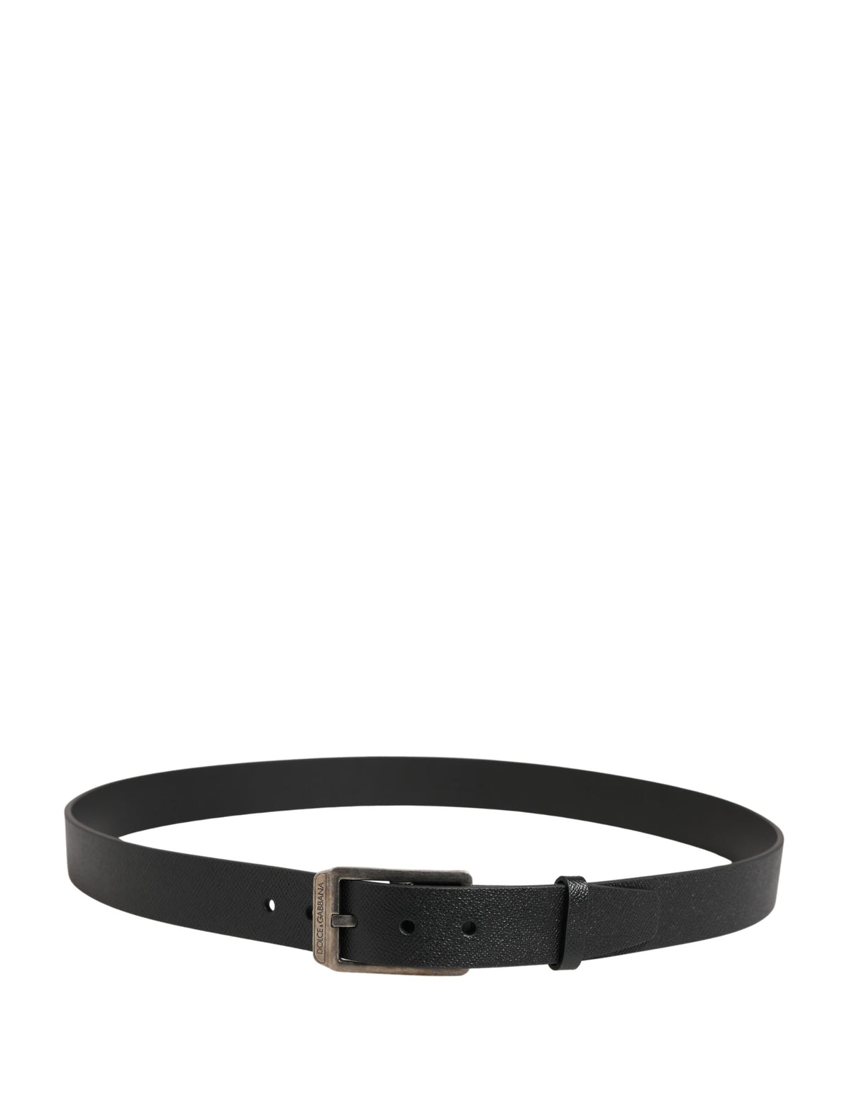 Dolce & Gabbana Black Calf Leather Silver Metal Buckle Belt