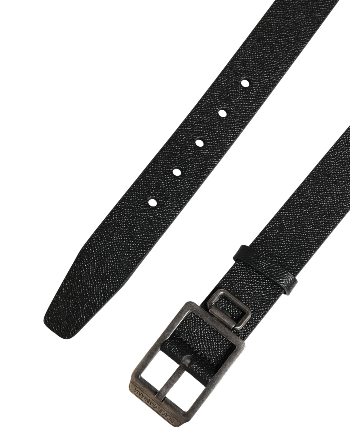 Dolce & Gabbana Black Calf Leather Silver Metal Buckle Belt