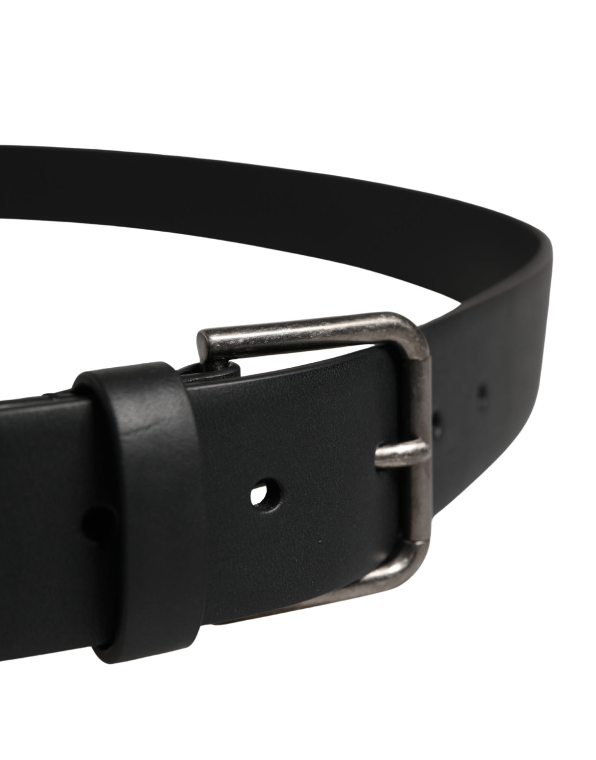 Dolce & Gabbana Black Calf Leather Silver Metal Buckle Belt