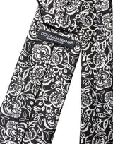 Dolce & Gabbana Black White Floral Fantasy Silk Adjustable Necktie Tie