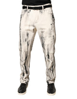 Dolce & Gabbana White Distressed Paint Print LooseDenim Jeans