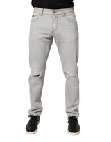 Dolce & Gabbana Light Gray Ripped Cotton Regular Denim Jeans