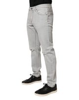 Dolce & Gabbana Light Gray Ripped Cotton Regular Denim Jeans