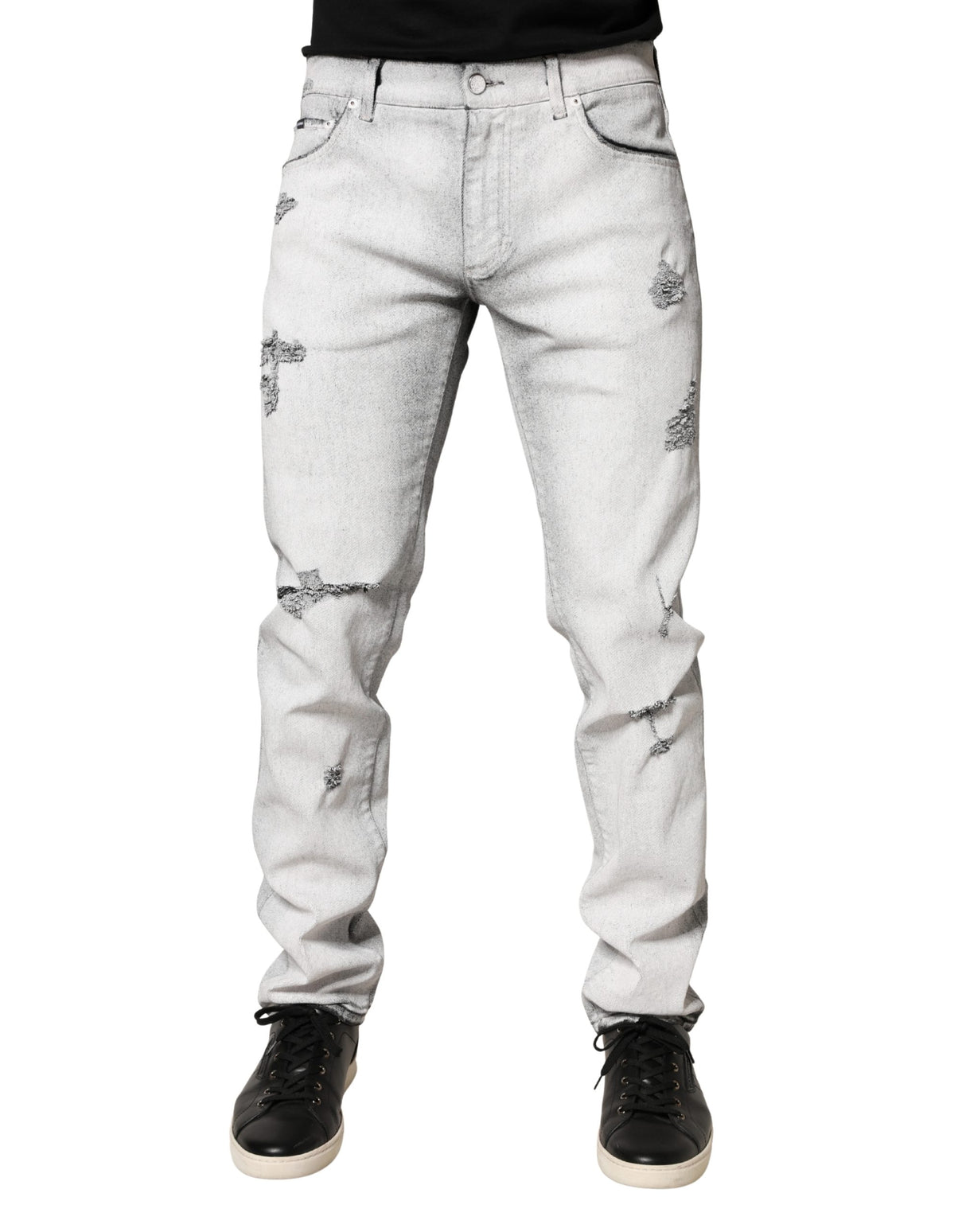 Dolce & Gabbana Light Gray Distressed Skinny Men Denim Jeans