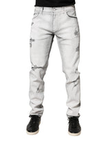 Dolce & Gabbana Light Gray Distressed Skinny Men Denim Jeans