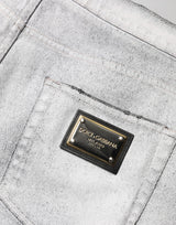 Dolce & Gabbana Light Gray Distressed Skinny Men Denim Jeans