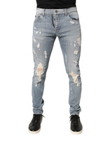 Dolce & Gabbana Light Blue Distressed Skinny Men Denim Jeans