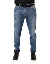 Dolce & Gabbana Blue Tattered Skinny Cotton Denim Jeans
