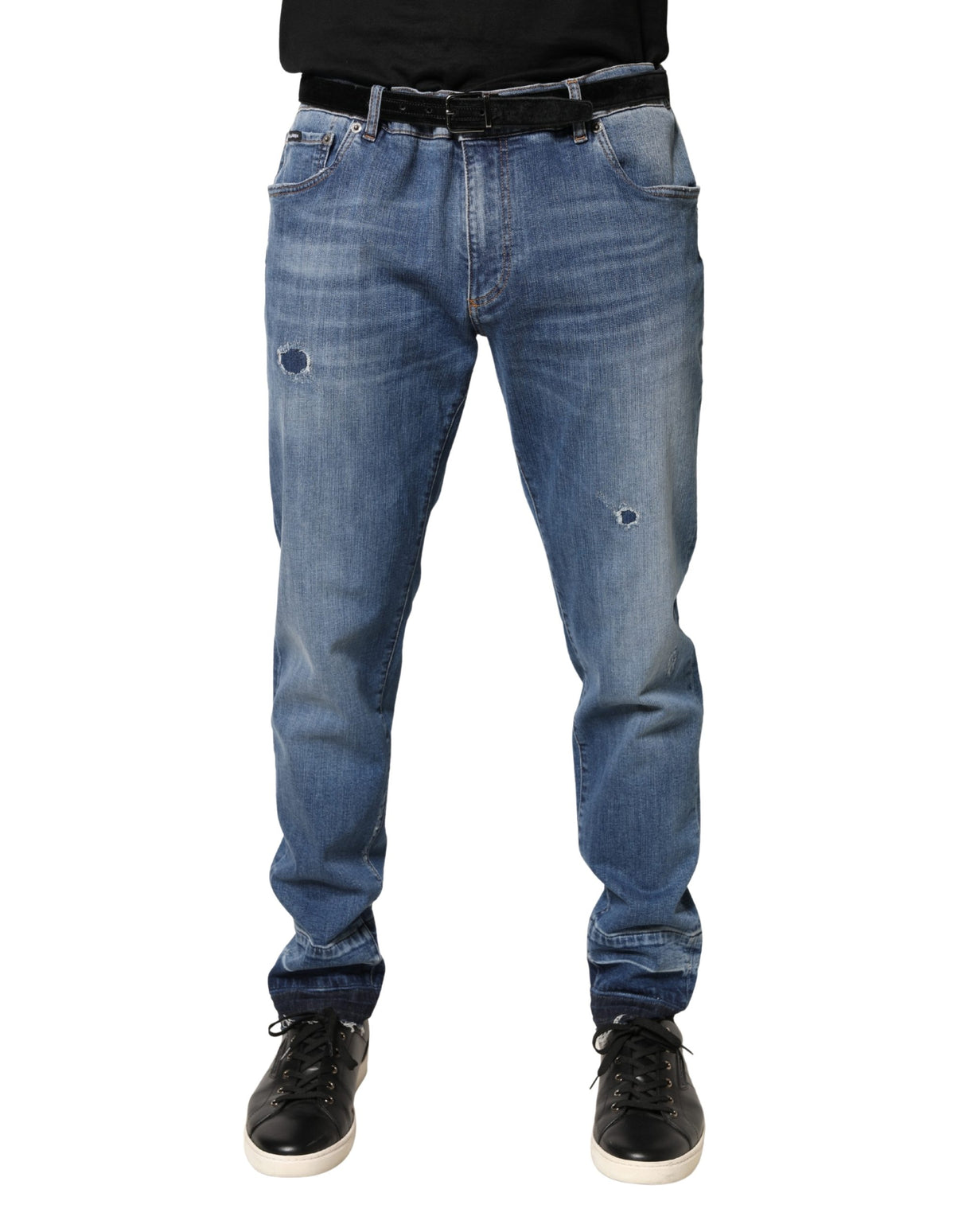 Dolce & Gabbana Blue Tattered Skinny Cotton Denim Jeans