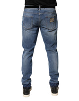 Dolce & Gabbana Blue Tattered Skinny Cotton Denim Jeans