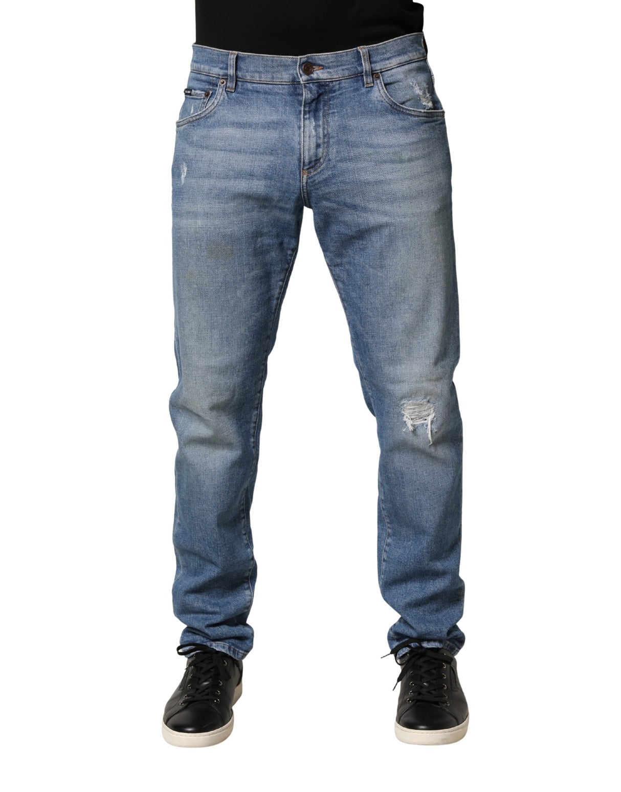 Dolce & Gabbana Blue Tattered Slim Fit Men Cotton Denim Jeans