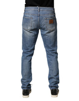 Dolce & Gabbana Blue Tattered Slim Fit Men Cotton Denim Jeans