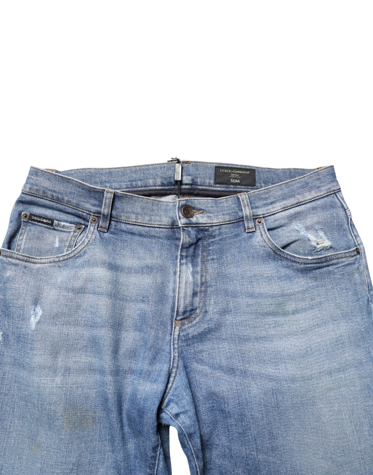 Dolce & Gabbana Blue Tattered Slim Fit Men Cotton Denim Jeans