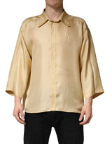 Dolce & Gabbana Yellow Silk Button Down Men Oversize Shirt